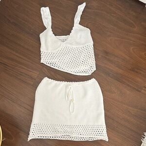 Elegant White Knit Skirt and Tank Set